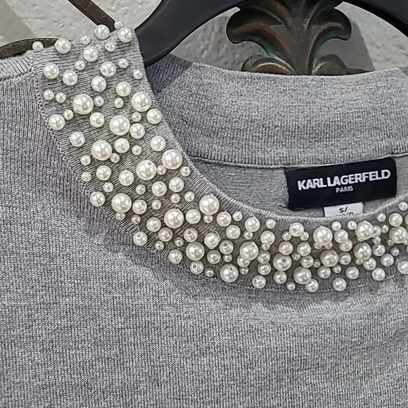 Karl Lagerfeld Pearl Embellished Neckline Quarter Sleeve - Picture 7 of 11